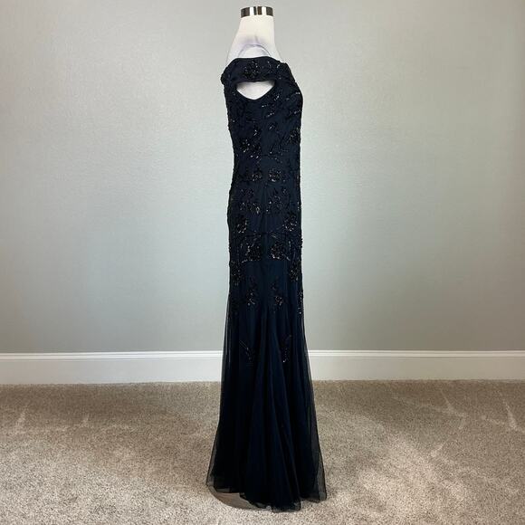 Adrianna Papell Beaded Off the Shoulder Evening Gown Blue Size 6 Formal Dress - Picture 3 of 10